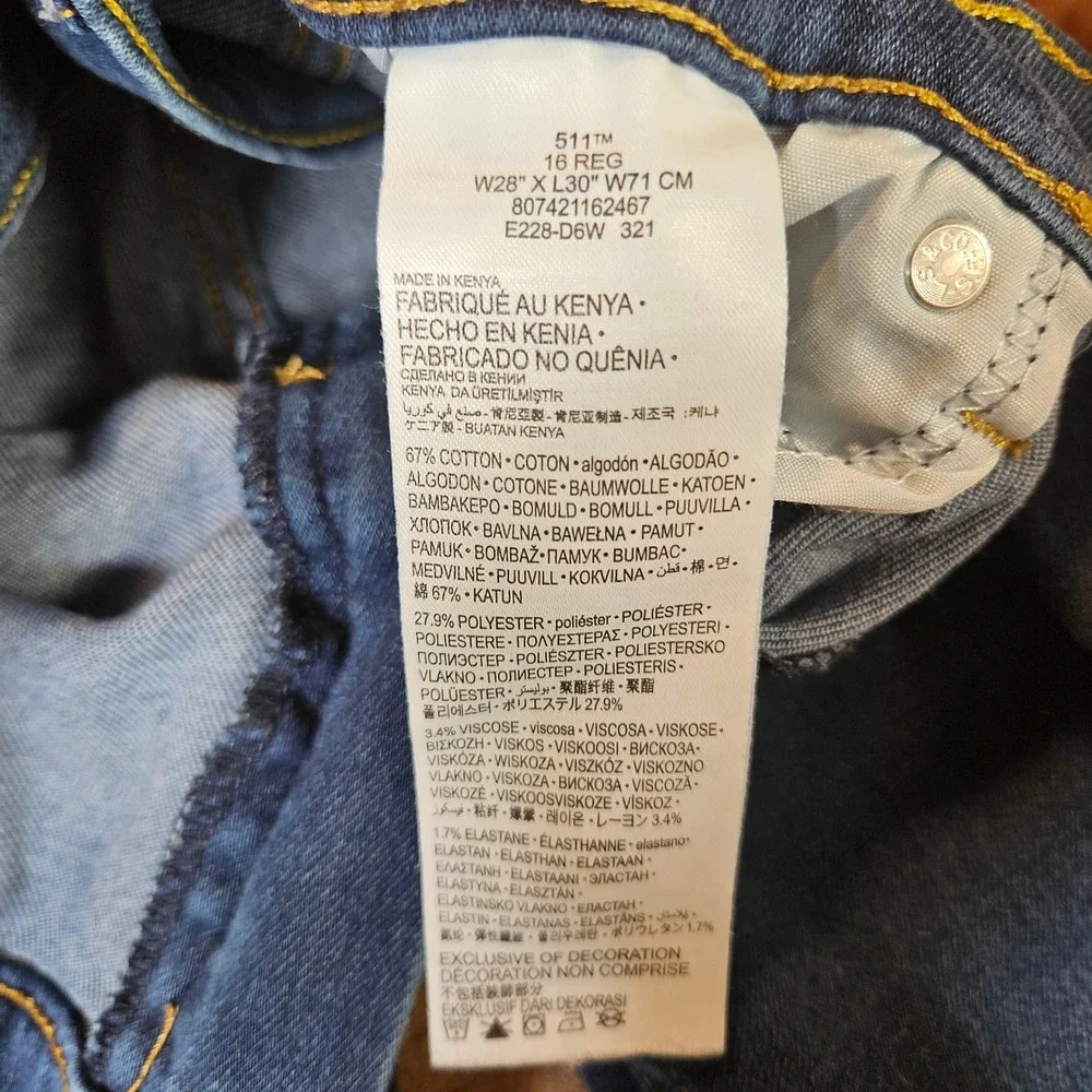 Levis 511 Slim Jeans Womens 16 Reg 28x30 Dark Wash Denim Stretch Pants 0389